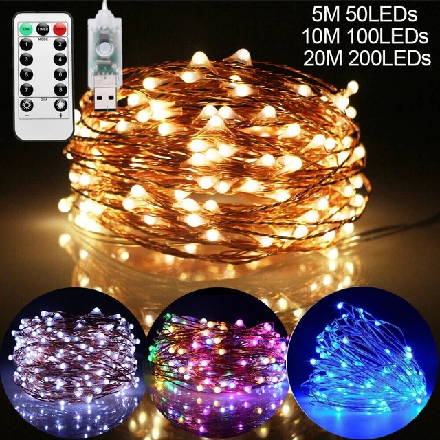 USB Twinkle LED String Fairy Lights Copper Wire Party Remote 50/100/200/300 LEDs