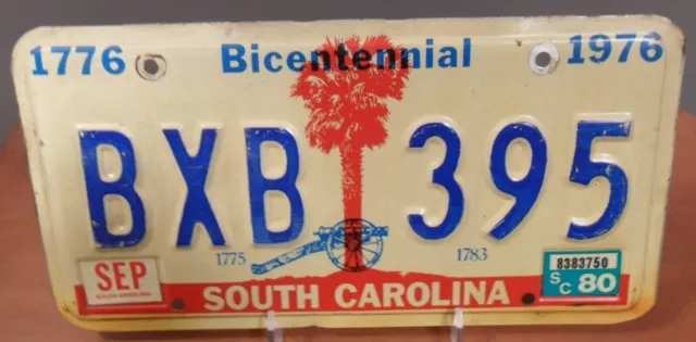 1976 - 1979 SOUTH CAROLINA, SC, BICENTENNIAL License Plate BXB 395, 1980 Tag