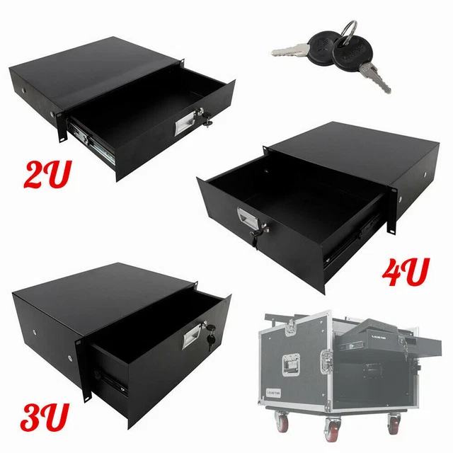 19" 2U 3U 4U Rack Mount Steel Plate DJ Drawer Equipment Cabinet Lockable w/key