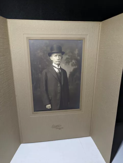 Antique Vintage Photograph Elderly Man In Suit Tie Early 1900'S Derby Black Hat