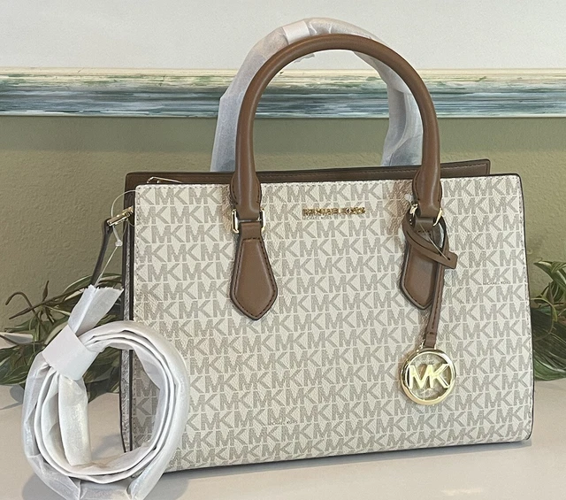 Michael Kors Sheila Medium Zip Satchel Shoulder Bag Mk Vanilla Logo Signature