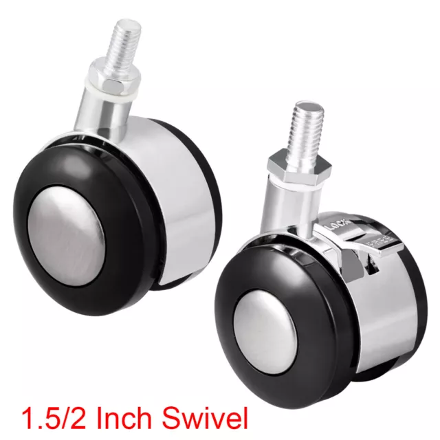 1.5/2 Inch Swivel Office Chair Casters Alloy Plastic Twin Wheel Threaded Stem