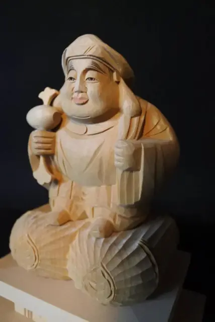 16.0 cm Daikokuten Japanese Buddhist Statues Wooden Sculpture Butsuzo Vintage