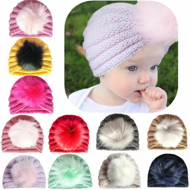 Newborn Baby Turban Headband Pom Pom Knitted Baby Hat Girls Baby Shower Gift UK