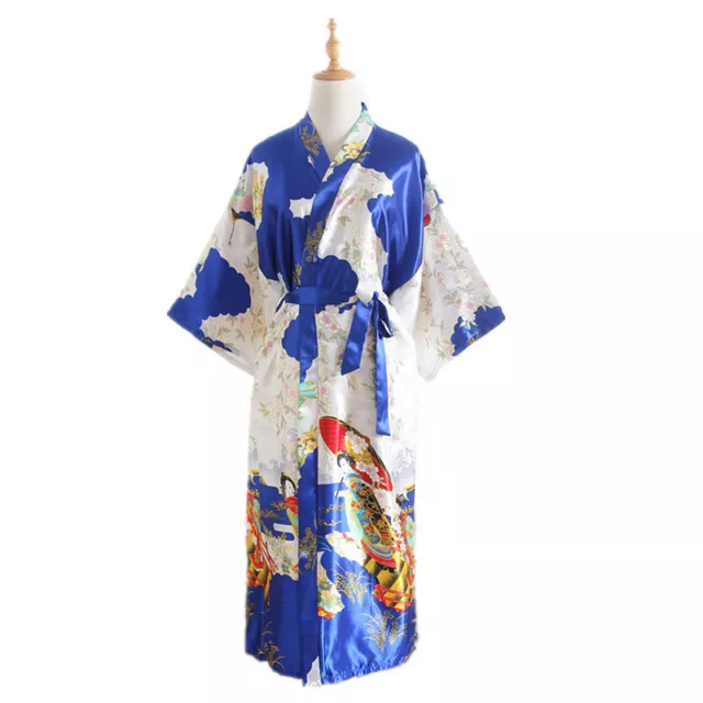 Japanese Kimono Robe Women Silk Blend Long Bathrobe Summer Nightgown Plus Size