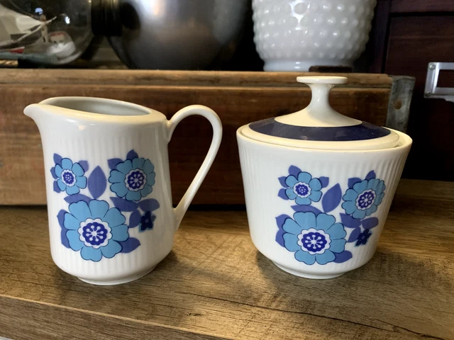 MITTERTEICH BAVARIA GERMANY China Blue Floral Sugar and Creamer Set