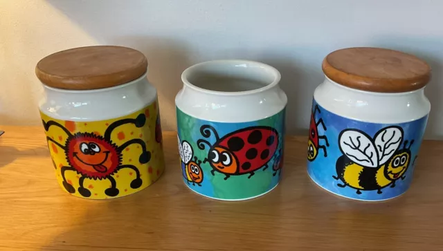 Dunoon Stoneware Storage Jars Creepy Crawlies Design By Jane Brookshaw Set Of 3