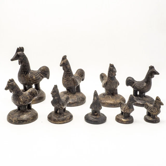 Superb Old Bronze Opium Weight Set 9 Chicken Weights 4