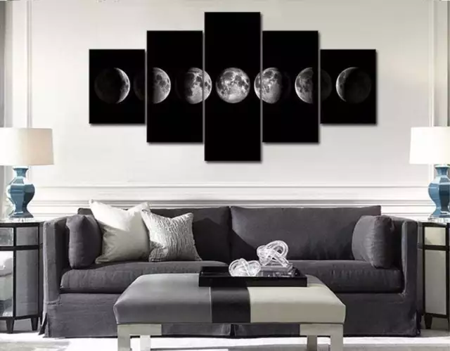 Moon Lunar Phase 5 Piece canvas Wall Art Print Poster Home Decor