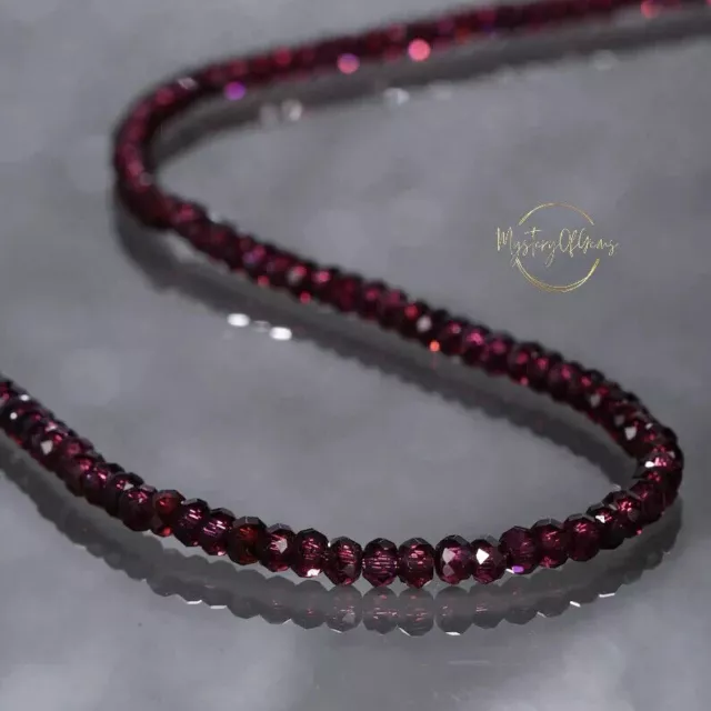 Natural Red Garnet Faceted Round Gemstone Beaded Necklace 18" Women Jewelry Gift