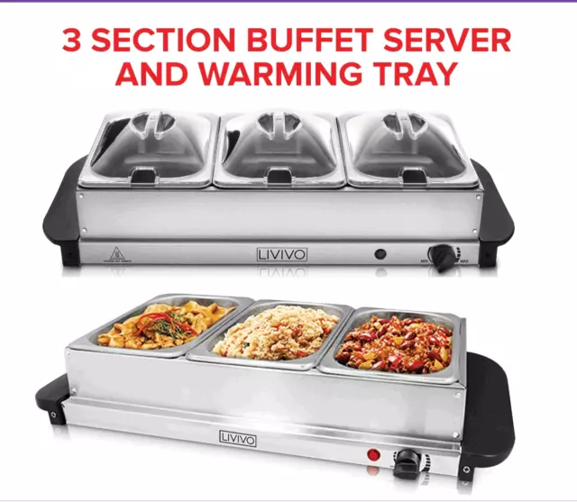 3 X 2.5L ELECTRIC BUFFET SERVER ADJUSTABLE TEMPERATURE FOOD WARMER HOTPLATE  TRAY