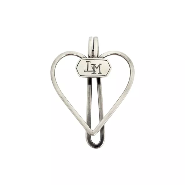 James E Blake Sterling Silver Heart Napkin Clip with Monogram #13725