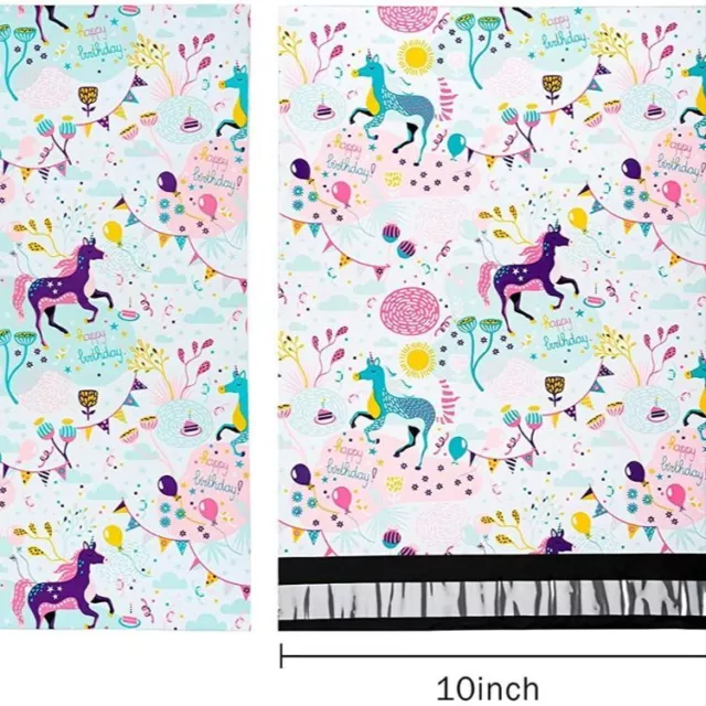 Unicorn Happy Birthday Poly Mailers Size 10x13 Shipping Bags