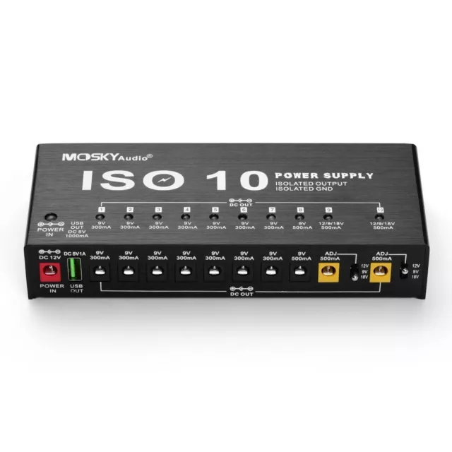 Alimentatore per pedale effetto chitarra ISO-10 Uscite CC/Uscita USB 5 V...