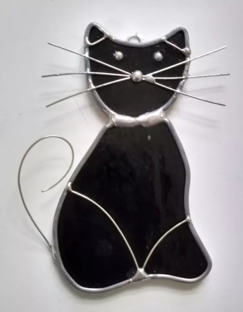 Stained glass handmade black cat suncatcher new