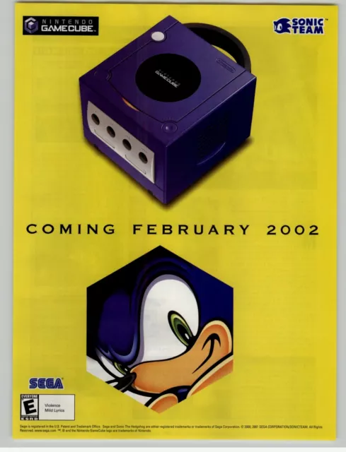 2002 SONIC ADVENTURE 2 BATTLE Nintendo Game Cube = 2pg Promo Print AD 16 x  10.5