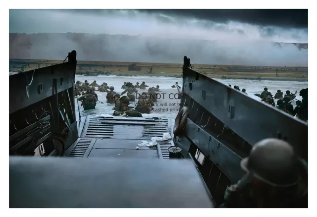 D-Day Landing "Into The Jaws Of Death" Soldiers Rush Beach Colorized 4X6 Photo