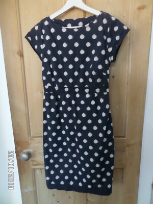 White Stuff navy & white spotted dress with cap sleeves, lined, size 8 UK USED