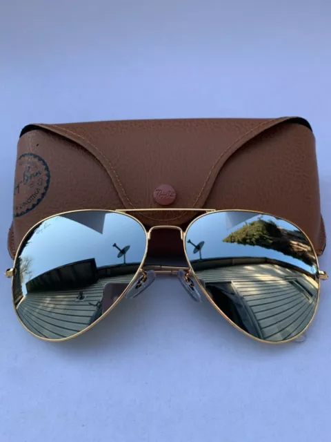 Ray-Ban Aviator Sunglasses 001/30 RB3026 Large 62m Gold Frame & Mirror Lenses Ray-Ban Aviator Sunglasses 001/30 RB3026 Large 62m Gold Frame & Mirror Lenses
