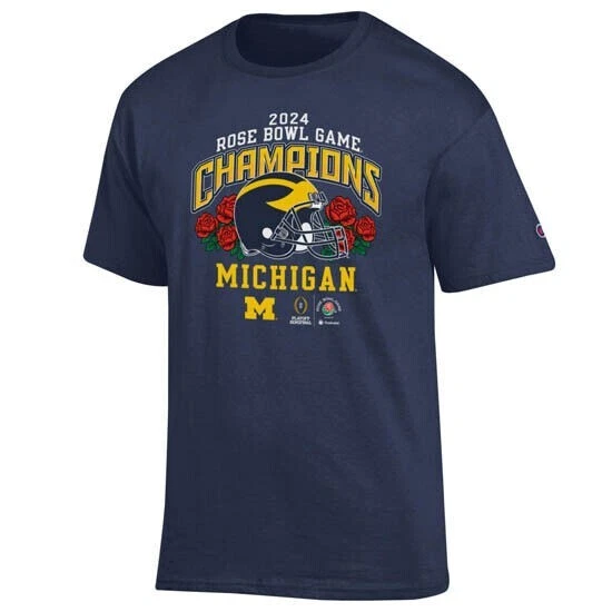 MICHIGAN WOLVERINES FOOTBALL 2024 Rose Bowl Game Champions Navy T