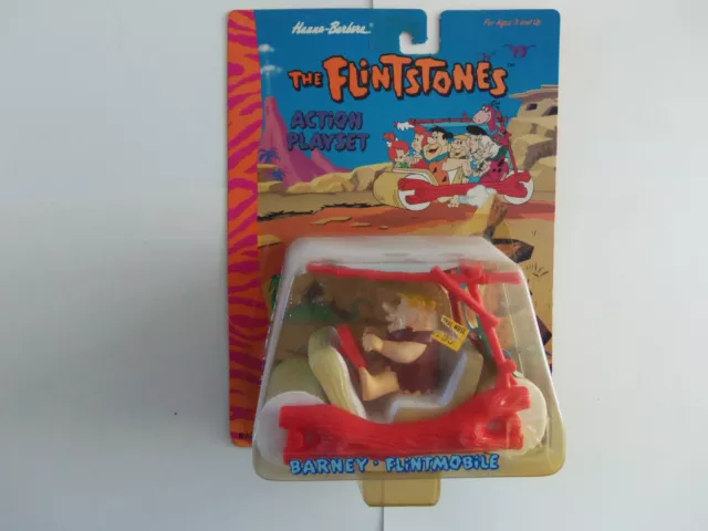 NEW ON CARD 1993 Hanna Barbera The Flintstones Action Playset Barney Flintmobile