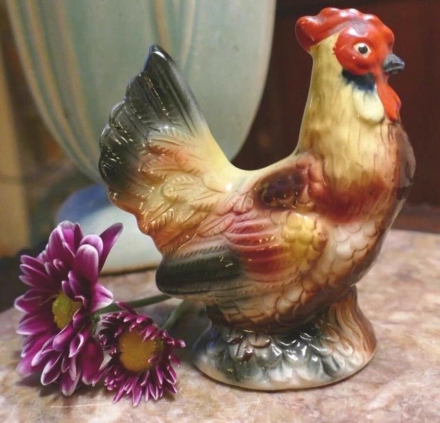 Vintage Hand Painted Rooster Bird Farm Chicken Mid Century Farm Kistch 4.25"H