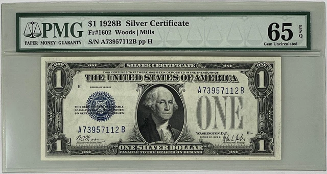 1928-B Fr. 1602 $1.00 "Funny Back" Silver Certificate, PMG 65 GEM Uncirculated