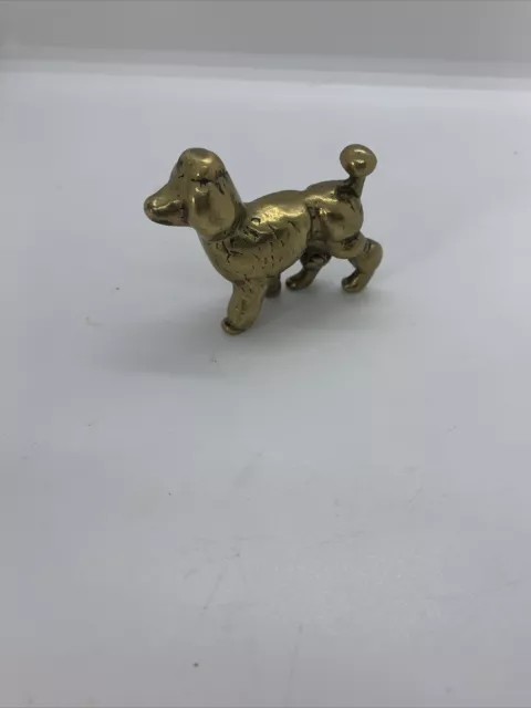 Vintage Brass Poodle Ornament Figurine Dog Miniature 2Inches High Used Condition