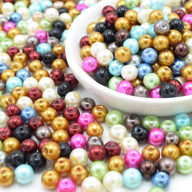200 X Faux Pearl Glass Beads For Jewellery Making 8Mm - Mixed Colours