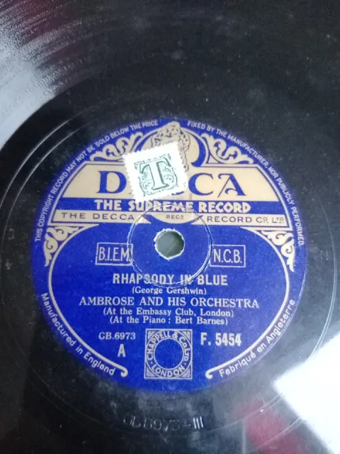 Ambrose And His Orchestra – Rhapsody In Blue - 78rpm Shellac 10" Decca F 5454