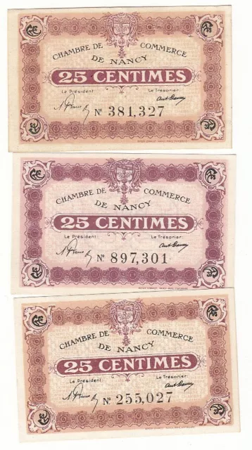 Lot de 3 Billets Chambre de Commerce NANCY  Pirot 57 et 58 (FR1) 815C124