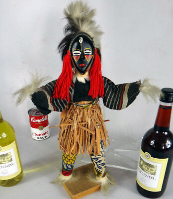 AFRICAN medicine man mask figure statue Vintage tribal art doll folk wood carved