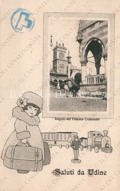 1916 UDINE PALAZZO Comunale Con Disegno D epoca Locomotiva Cartolina 1916-udine-palazzo-comunale-con-disegno-d-epoca-locomotiva-cartolina