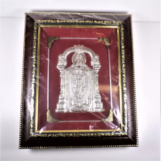 Lord Balaji Tirupati Venkateswara God Metal Silver Shadow Box Gold Inlay Hindu