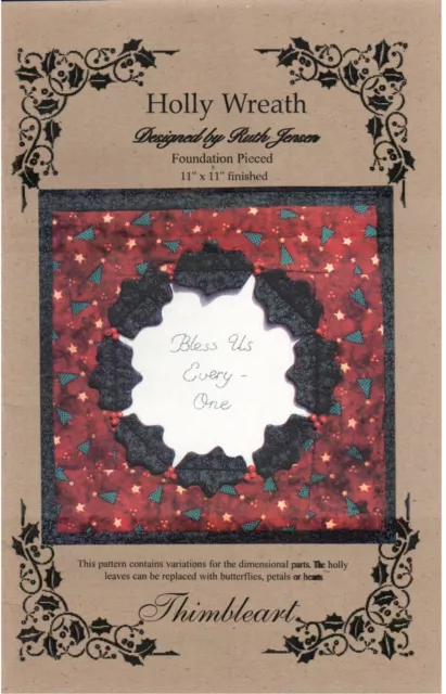 Holly Wreath Quilt Pattern Wall Hanging Bless Us Everyone Holiday Christmas