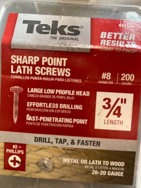Tek 21504 #8 x 3/4 in. Sharp Point Lath Screw-Drilling Screws - pack of 200
