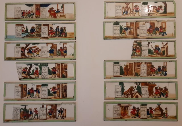 Lot De 12 Plaques De Lanterne Magique - Le Tigre Et Le Tonneau - Vers 1900 - Occasion
