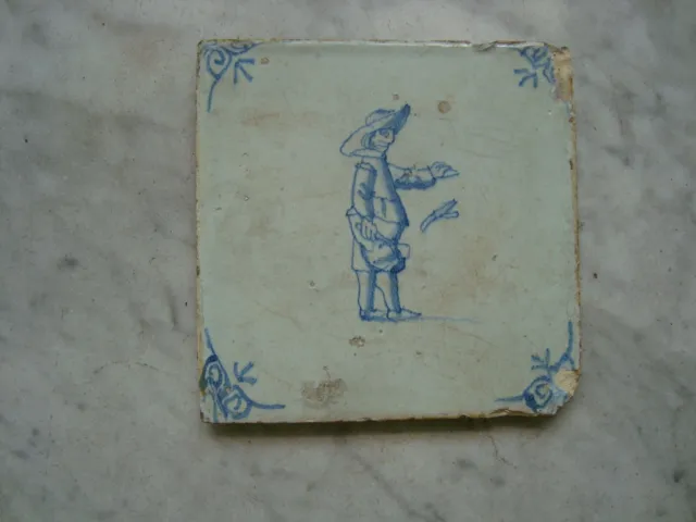 17th century delft handpainted dutch delftware tile tennisplayer, sport tennis
