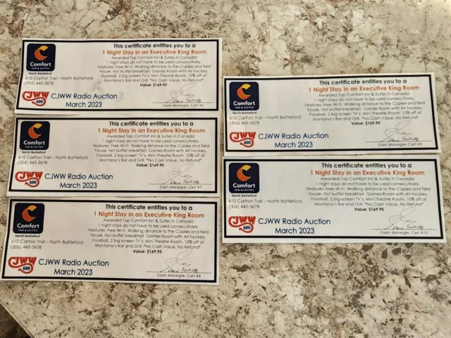 comfort inn gift certificate 5 nights stay at north battleford