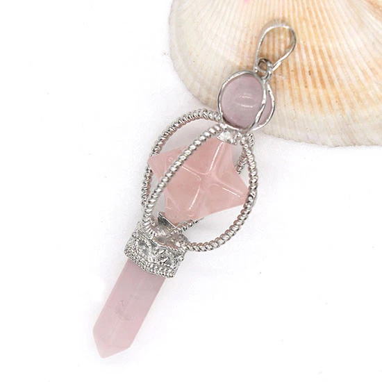 Natural Amethyst Quartz Crystal Chakra Pendulum Merkaba Reiki Healing Pendant