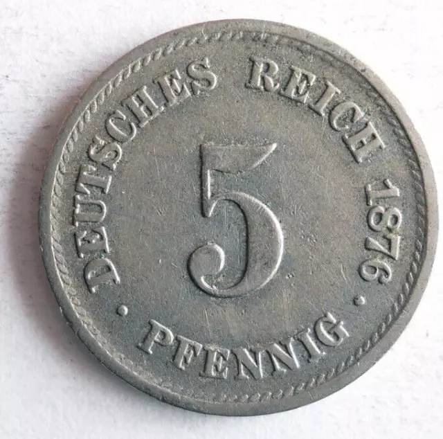 1876 J GERMAN EMPIRE 5 PFENNIG - Excellent Coin - FREE SHIP - Bin #344