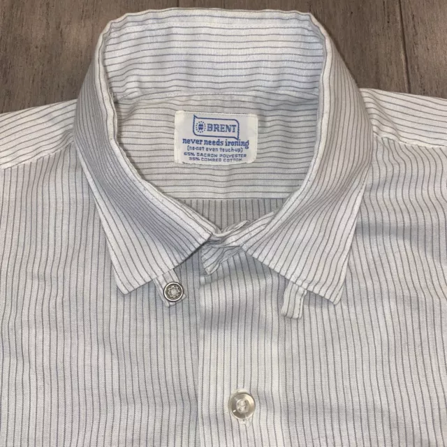 Vtg 50s 60s Brent Dress Shirt Striped Snap Collar Button Mid Century Mens MEDIUM