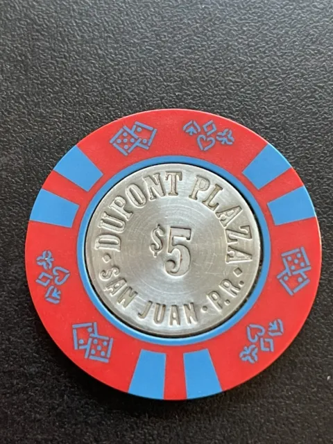 $5 Dupont Plaza San Juan Puerto Rico Casino Chip Blue Markings