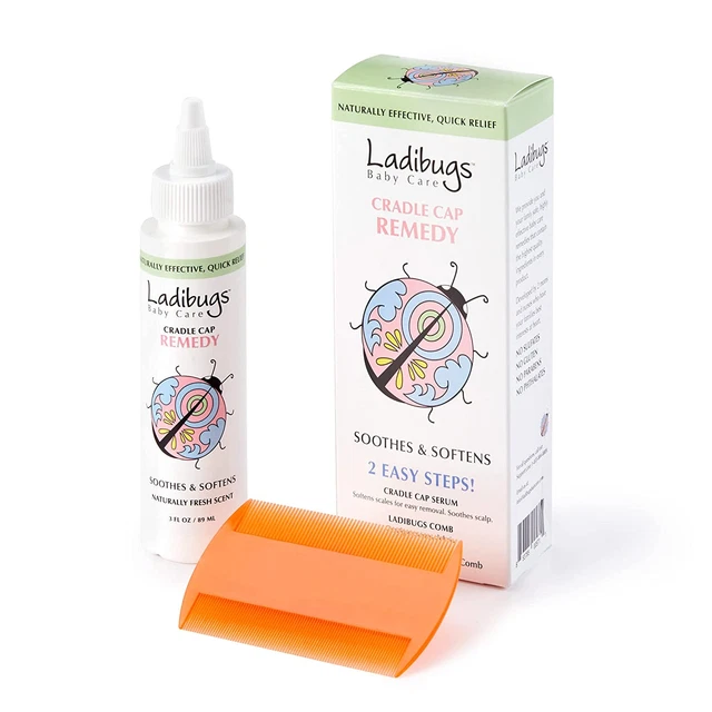 Ladibugs Cradle Cap Remedy Kit, 3Oz | Includes Cradle Cap Serum & Fine-Toothed C