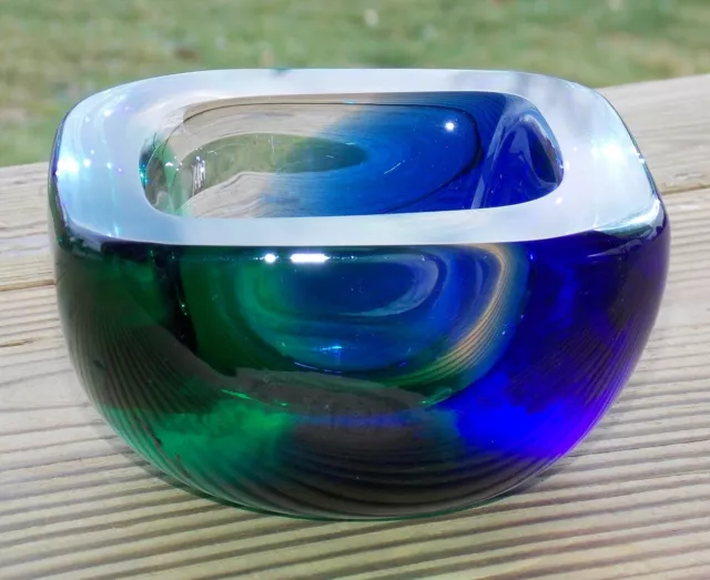 Sommerso Geode Bowl ART GLASS MURANO Green & Blue Seguso Style Dish
