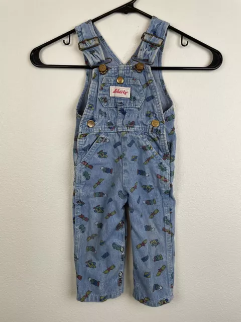 Vintage Liberty Denim Overalls Made In USA Cars Planes All Over Print Size 18M