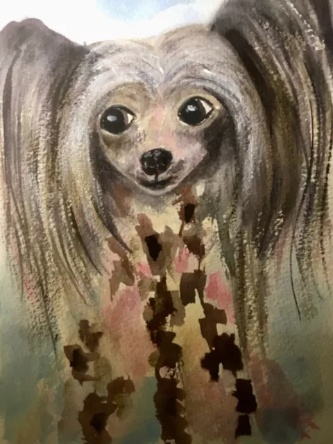 Chinese crested dog original watercolour painting,funny animals kids room art