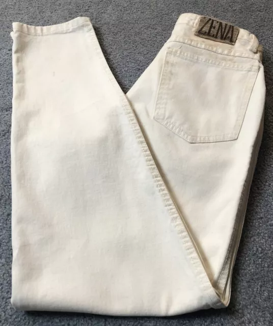 Vtg 70s Zena USA Junior’s Mom Jeans Sz 9 Ivory Cotton Denim High Rise Tapered