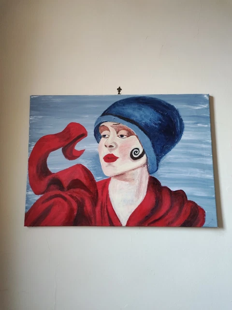 Meoni Quadro Dipinto A Mano Donne Con Cappello Visi Volti Figure  Lempicka