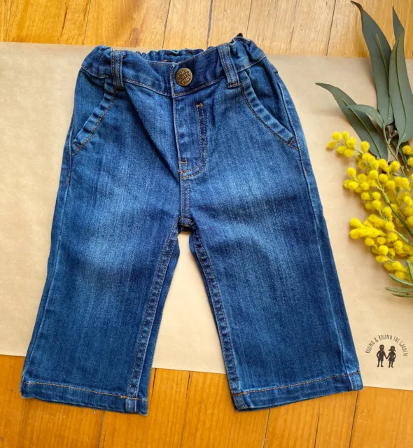 Run Scotty Run baby boy size 6-12 months blue denim jeans pants, EUC